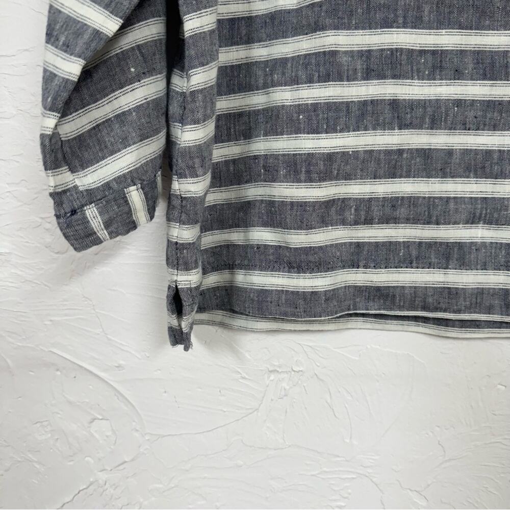 Christian Siriano Blue Linen Striped Cropped Blouse Women L Boxy Oversized Beach - Picture 8 of 9